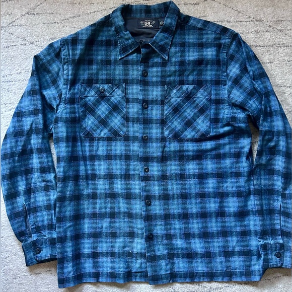 Ralph Lauren RRL/Double RL blue black plaid check cotton work